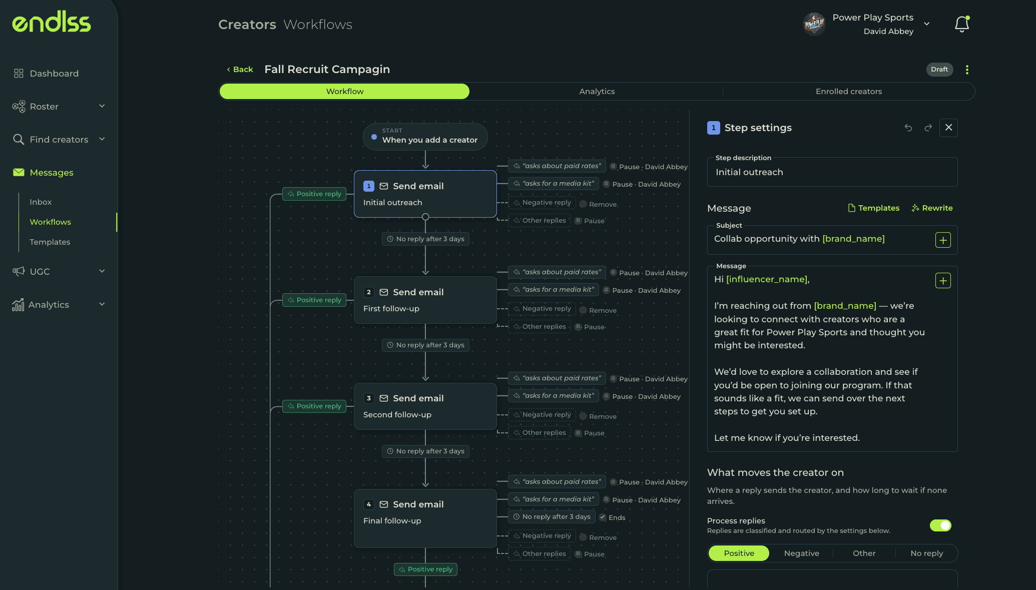 An automated workflow in Endlss